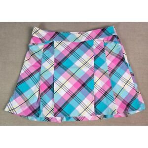 Lady Hagen Womens Size 8 Madras Plaid Golf Skort Pink Teal Purple Zip Pleated